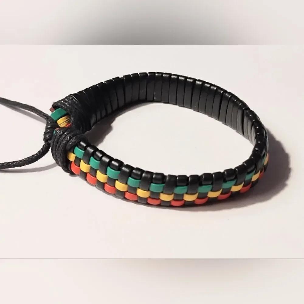 Men's bracelet‎ leather braided rainbow new d57